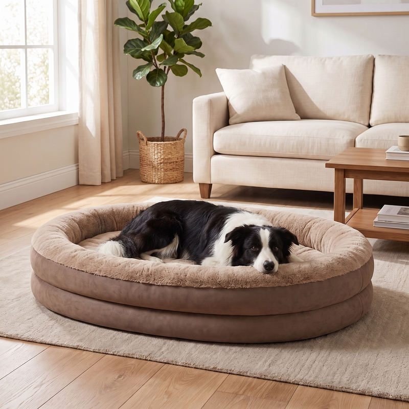 Apawrest Orthopedic Bolster Bed in Walnut, angled view