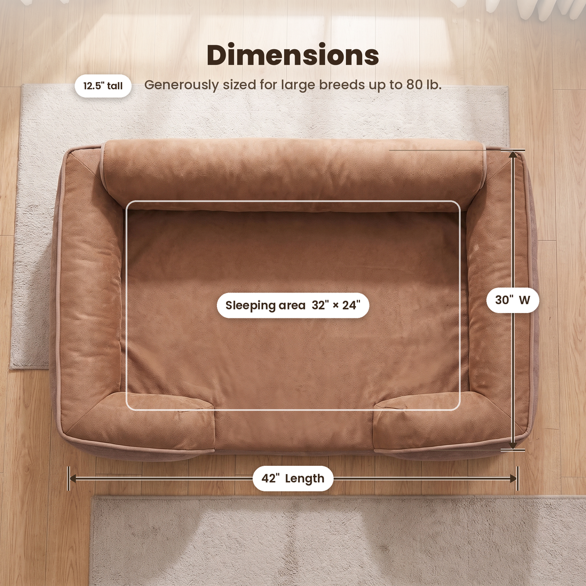 Dimensions diagram for the Apawrest Deep-Sleep Sofa Bed: 42 inches long, 30 inches wide, 12.5 inches deep
