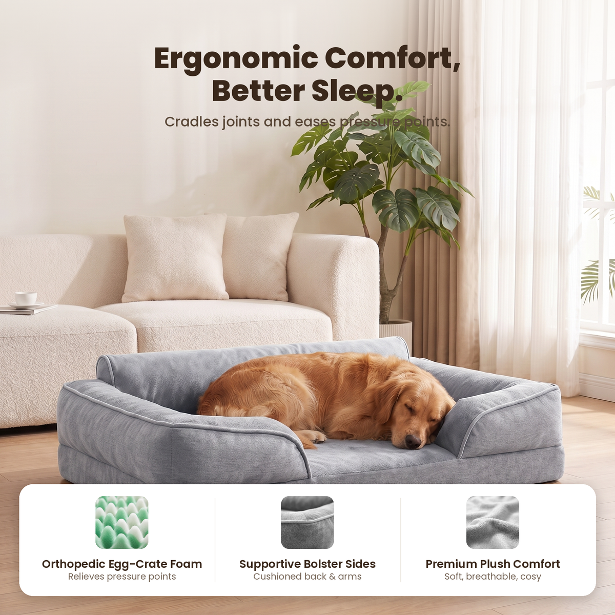 Apawrest Deep-Sleep Sofa Bed in Mist Grey, comfort feature graphic
