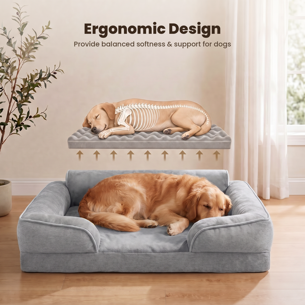 Apawrest Deep-Sleep Sofa Bed in Mist Grey, ergonomic design feature graphic