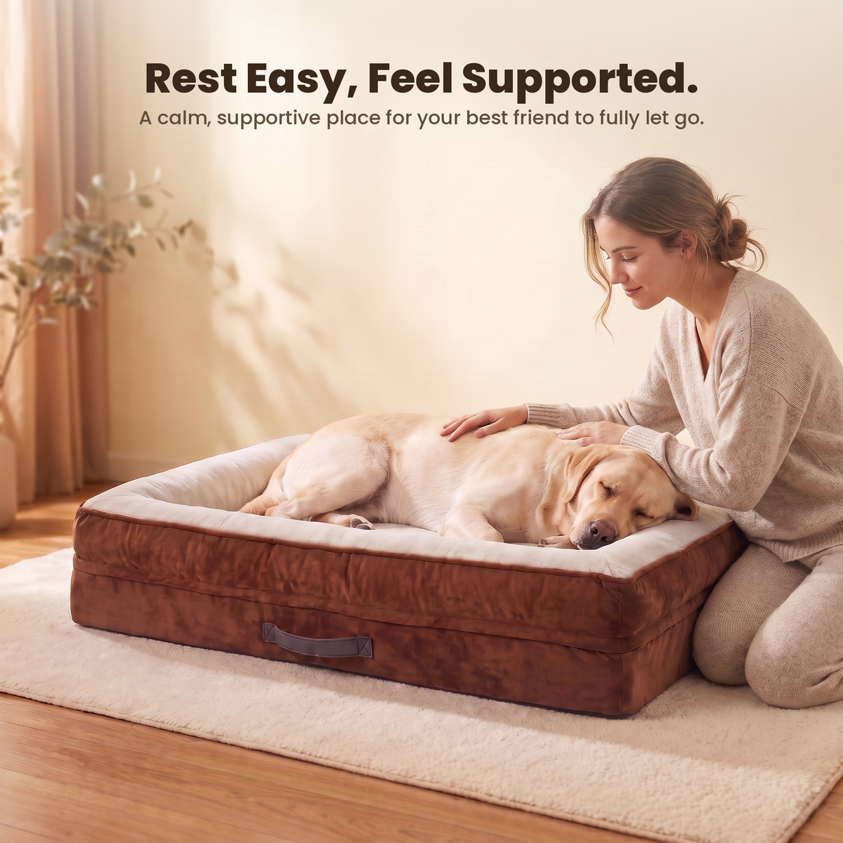 Apawrest Grand Bolster Bed in Walnut, orthopedic egg-crate foam feature graphic