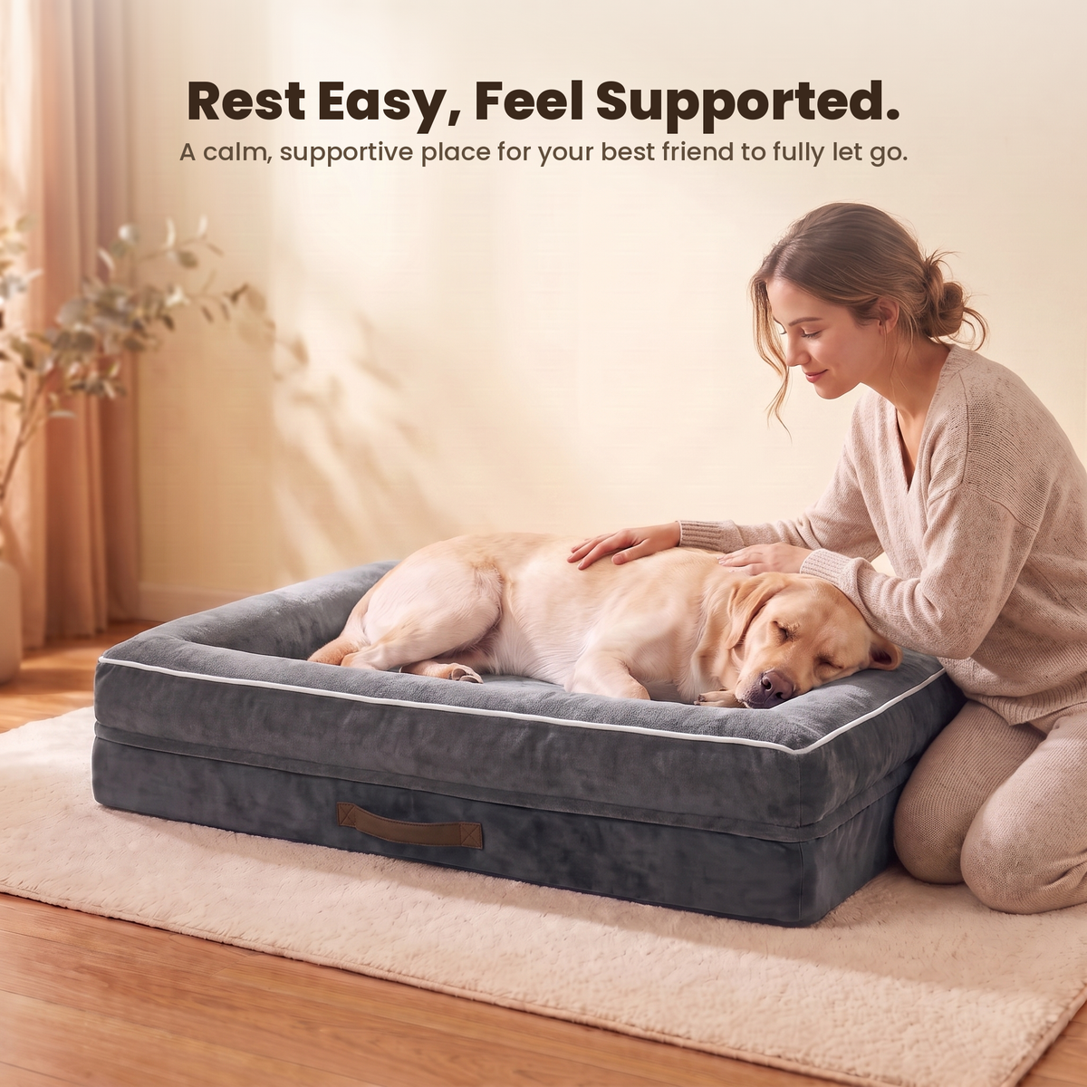Dimensions graphic for the Apawrest Grand Bolster Bed: 46 inches long, 30 inches wide