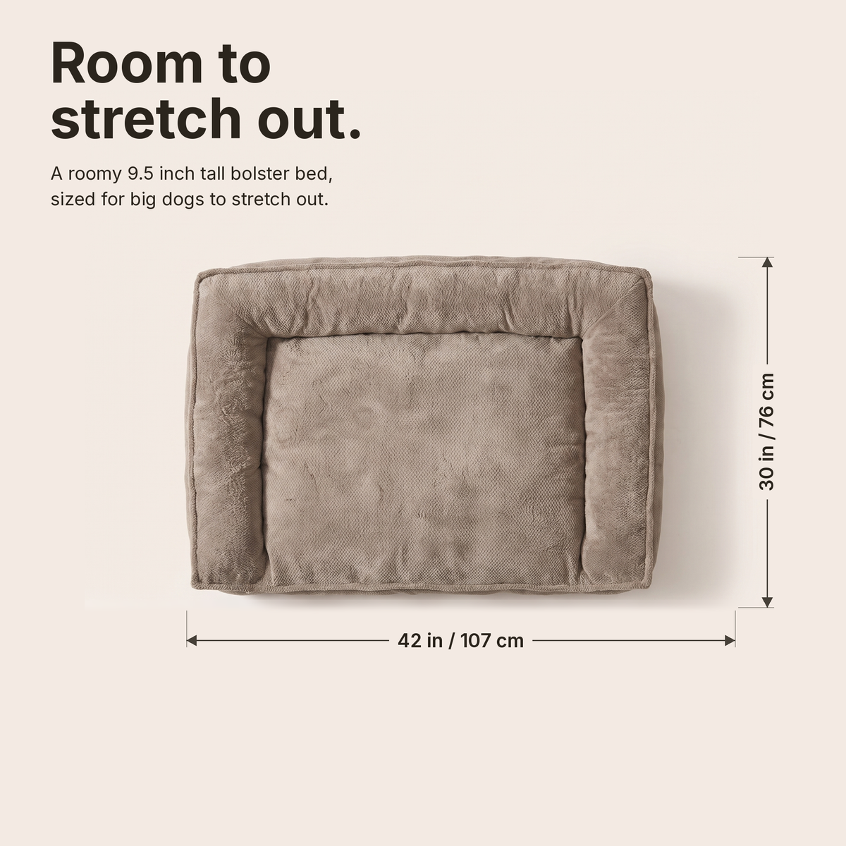 Top-view dimensions diagram for the Apawrest Ergonomic Couch Bed: 42 inches long, 30 inches wide, 9.5 inches high