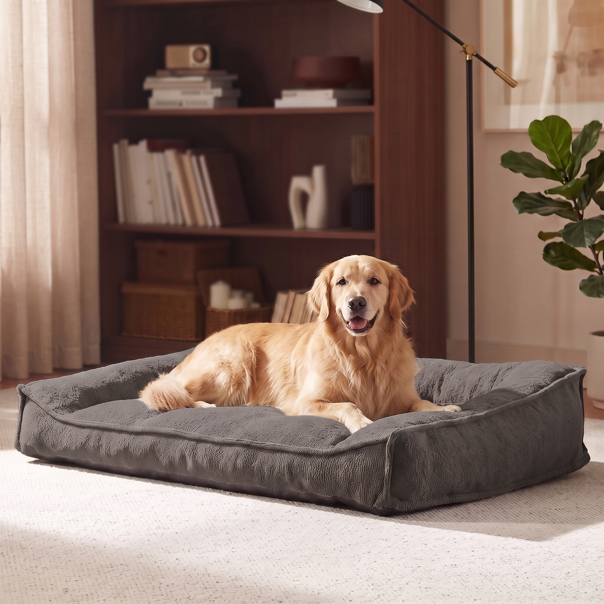 Apawrest Ergonomic Couch Bed in Slate Grey, an orthopedic egg-crate dog bed with a sloped built-in headrest