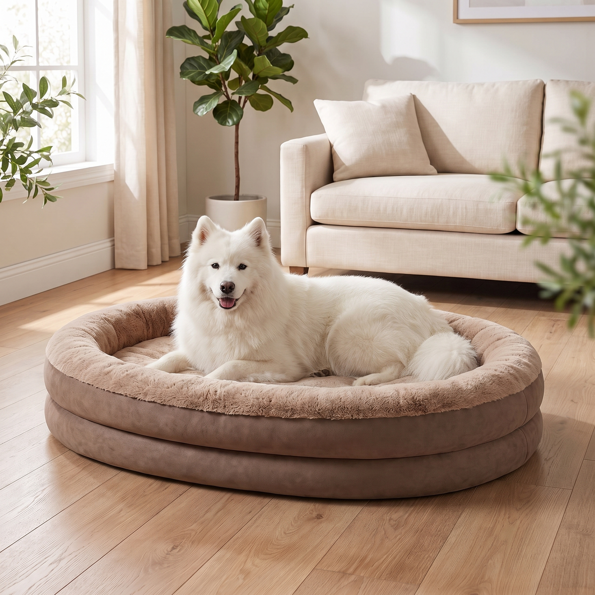 Apawrest Orthopedic Bolster Bed in Walnut, an orthopedic egg-crate foam dog bed with a bolstered rim