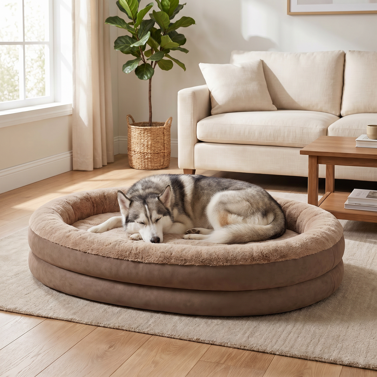 Apawrest Orthopedic Bolster Bed in Walnut, side view of the bolstered rim