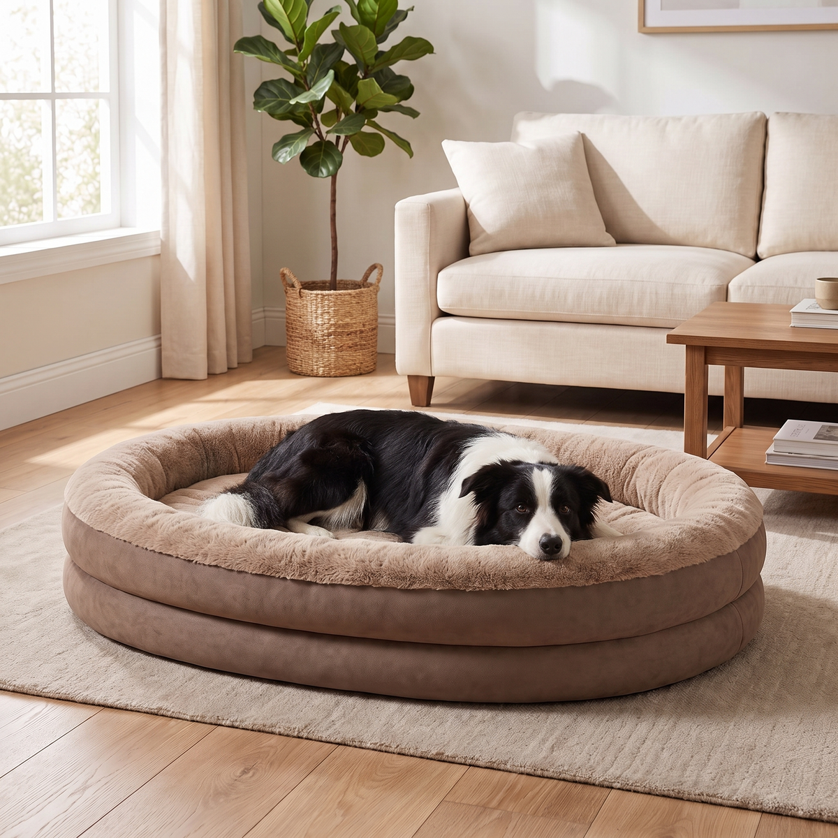Apawrest Orthopedic Bolster Bed in Walnut, angled view
