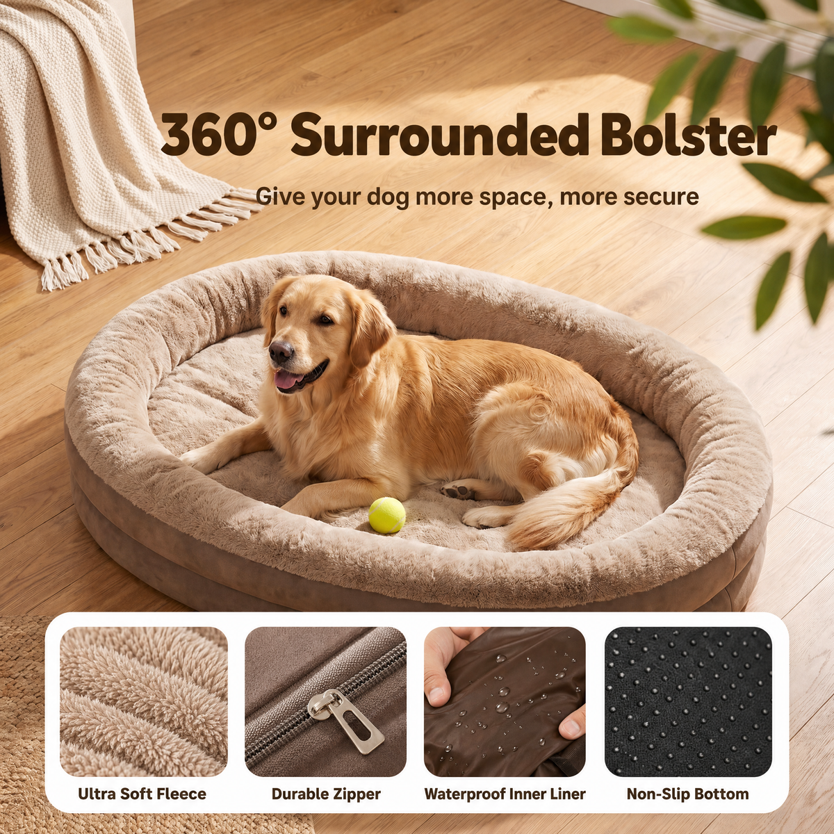 Apawrest Orthopedic Bolster Bed in Walnut, top view of the sleeping surface