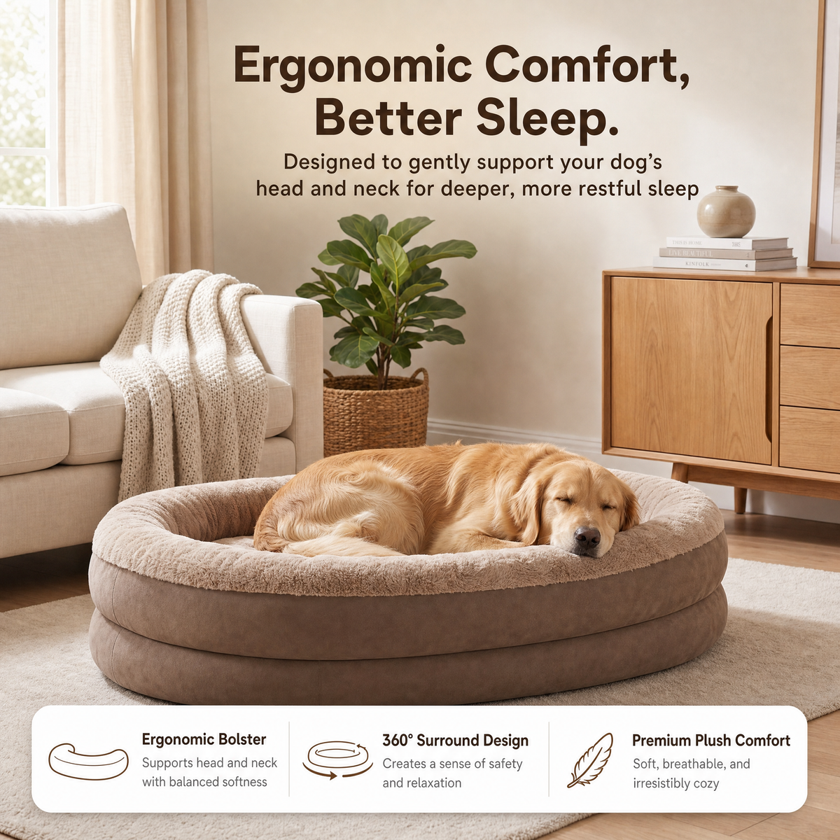 Apawrest Orthopedic Bolster Bed in Walnut shown in a home setting