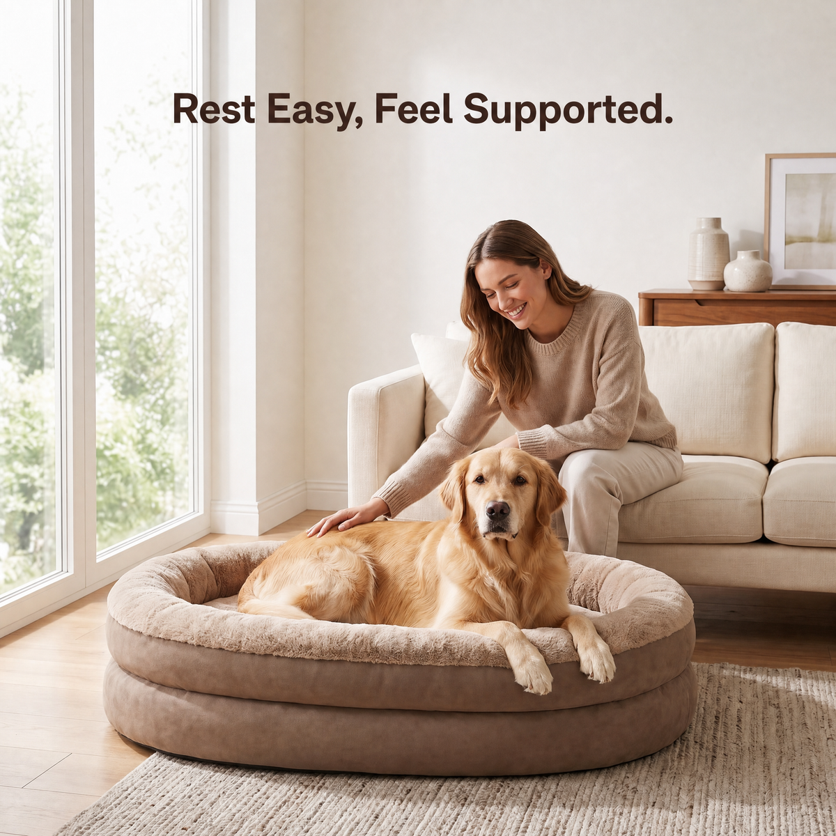 Apawrest Orthopedic Bolster Bed in Walnut, close view of the washable cover