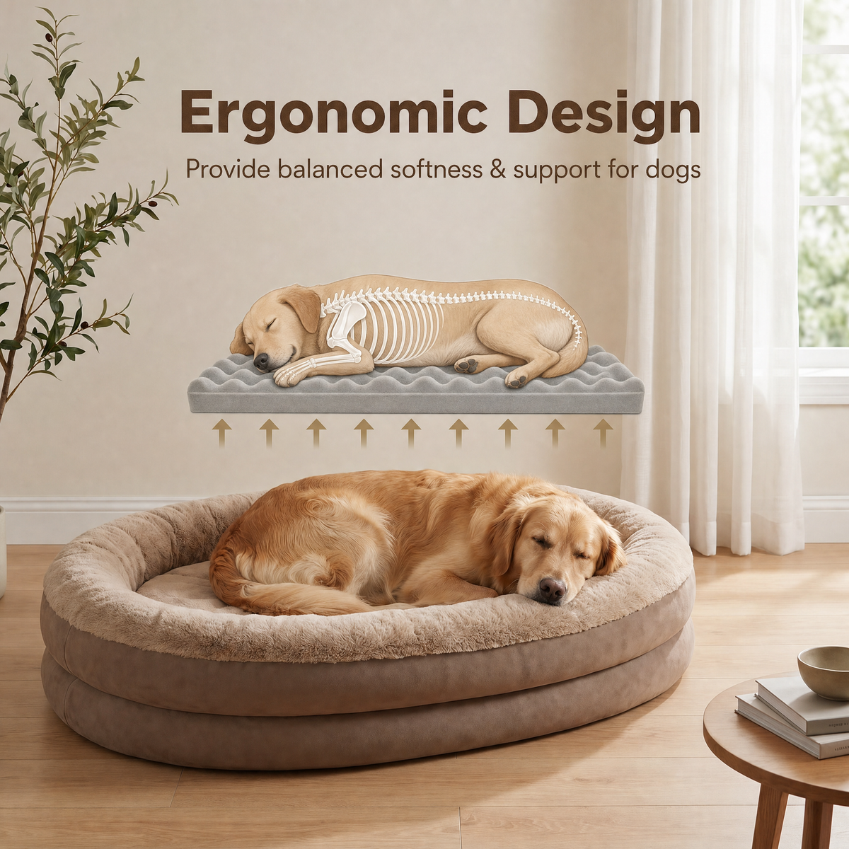 Apawrest Orthopedic Bolster Bed in Walnut, detail view