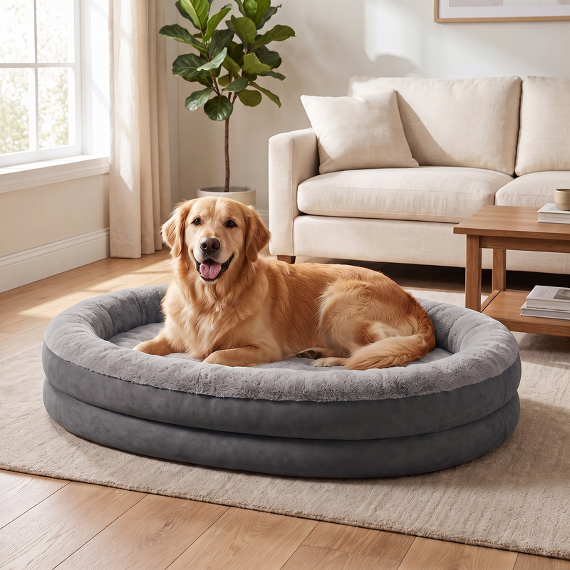 Apawrest Orthopedic Bolster Bed in Charcoal, an orthopedic egg-crate foam dog bed with a bolstered rim