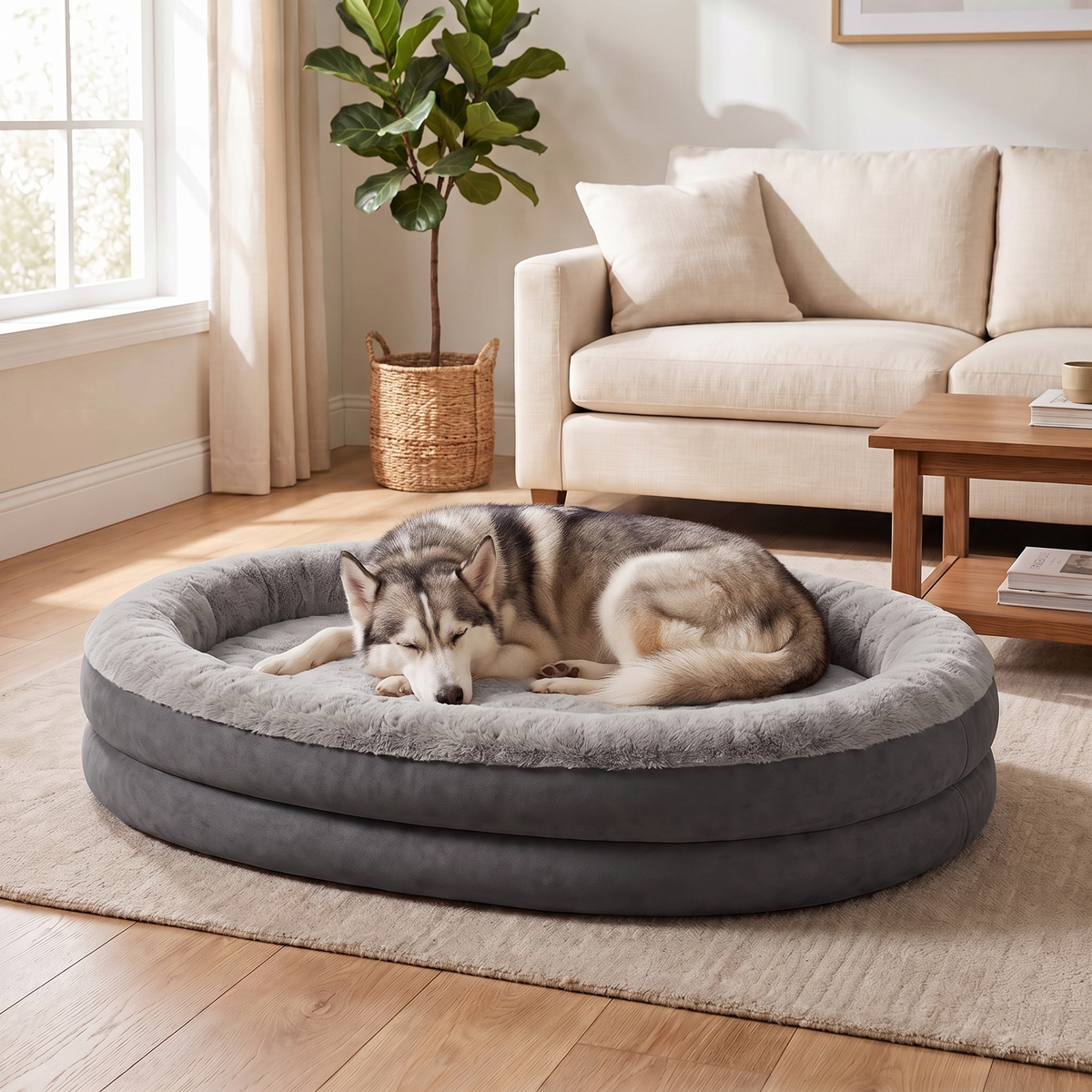 Apawrest Orthopedic Bolster Bed in Charcoal, angled view