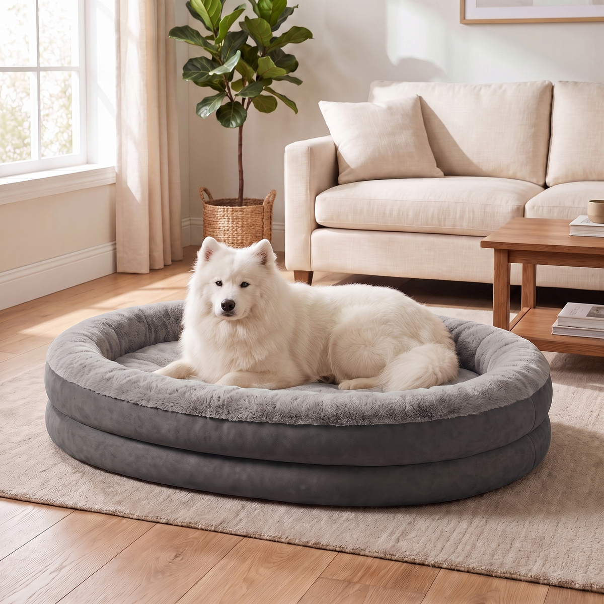 Apawrest Orthopedic Bolster Bed in Charcoal, side view of the bolstered rim
