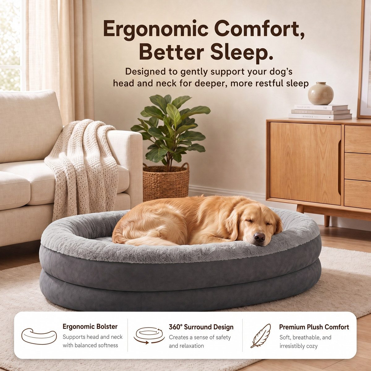 Apawrest Orthopedic Bolster Bed in Charcoal shown in a home setting