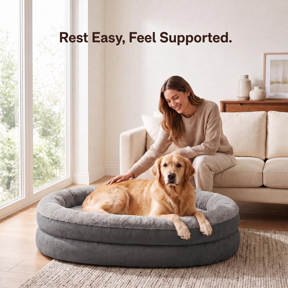 Apawrest Orthopedic Bolster Bed in Charcoal, close view of the washable cover