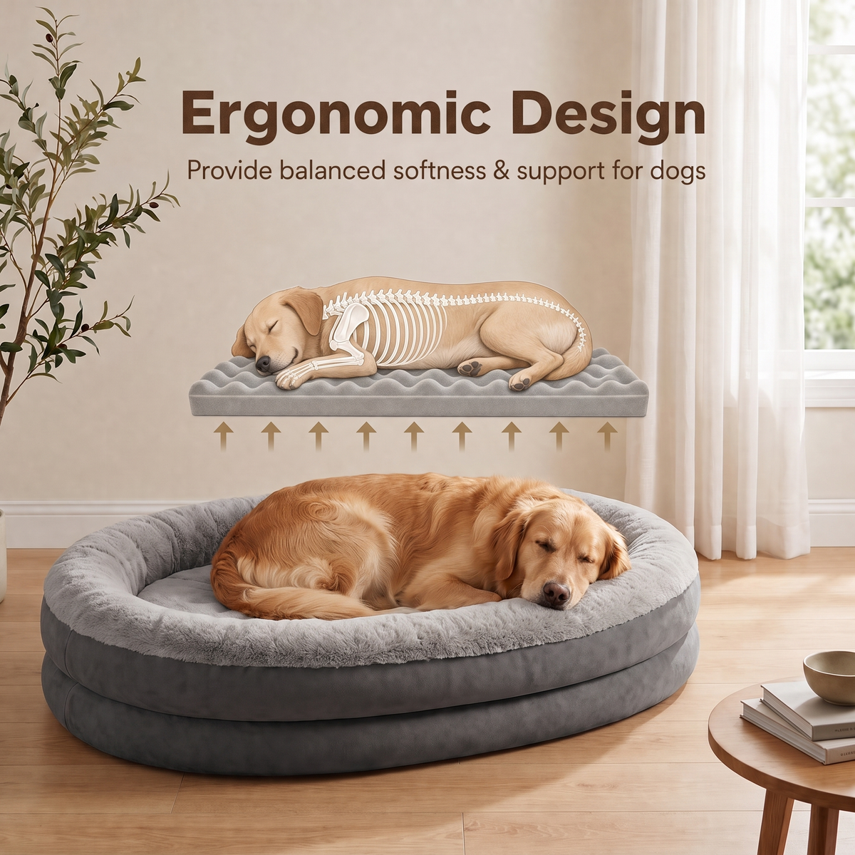 Apawrest Orthopedic Bolster Bed in Charcoal, detail view