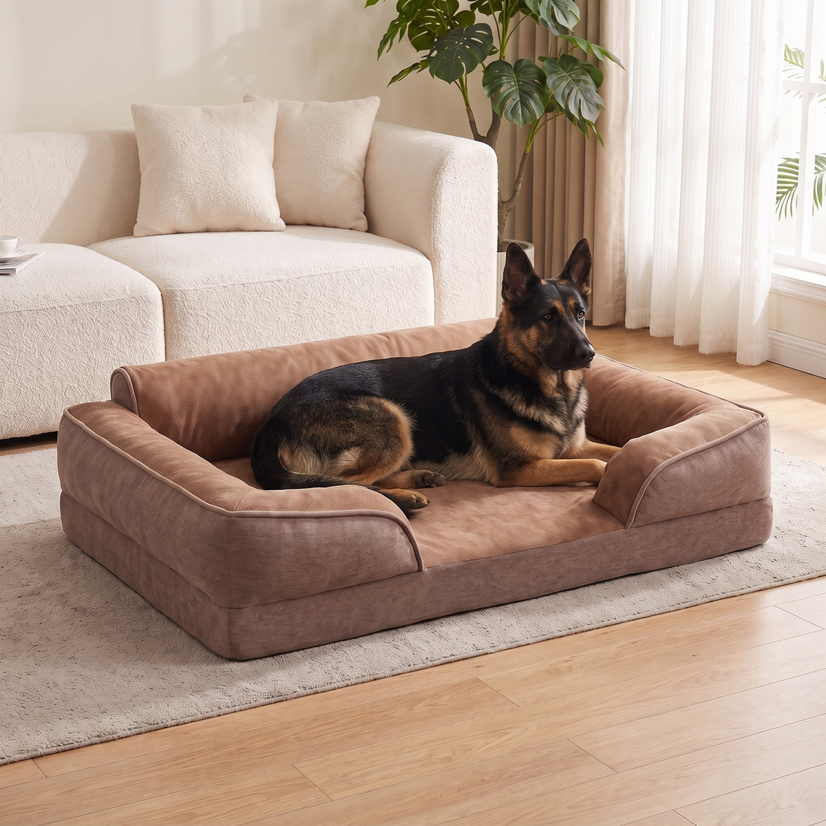 Apawrest Deep-Sleep Sofa Bed in Walnut, angled view with the open front